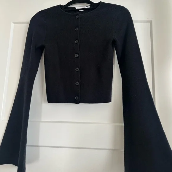 Good American Bell Sleeve Black Knit Cardigan - Picture 2 of 4